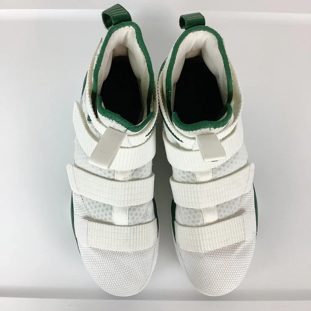 Nike Zoom White Green Basketball Lebron Soldier 11 High Top Sneakers - Picture 6 of 9
